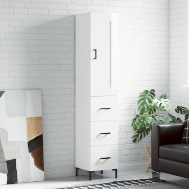 vidaXL Ντουλάπι Γυαλ. Λευκό 34,5x34x180cm από Επεξεργασμένο Ξύλο 1 τεμ.