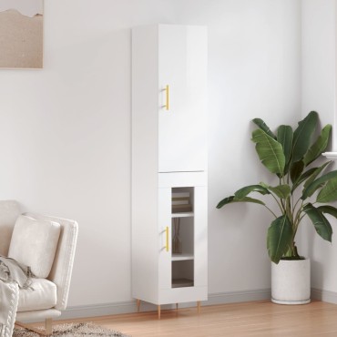 vidaXL Ντουλάπι Γυαλ. Λευκό 34,5x34x180cm από Επεξεργασμένο Ξύλο 1 τεμ.