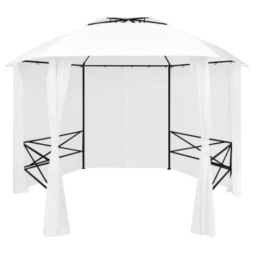vidaXL Κιόσκι Κήπου με Κουρτίνες Λευκό 360 x 312 x 265 εκ. 180 γρ/μ²