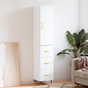 vidaXL Ντουλάπι Γυαλ. Λευκό 34,5x34x180cm από Επεξεργασμένο Ξύλο 1 τεμ.