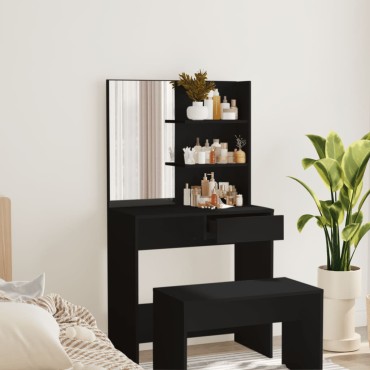 vidaXL Μπουντουάρ με Καθρέφτη Μαύρο 74,5x40x141cm