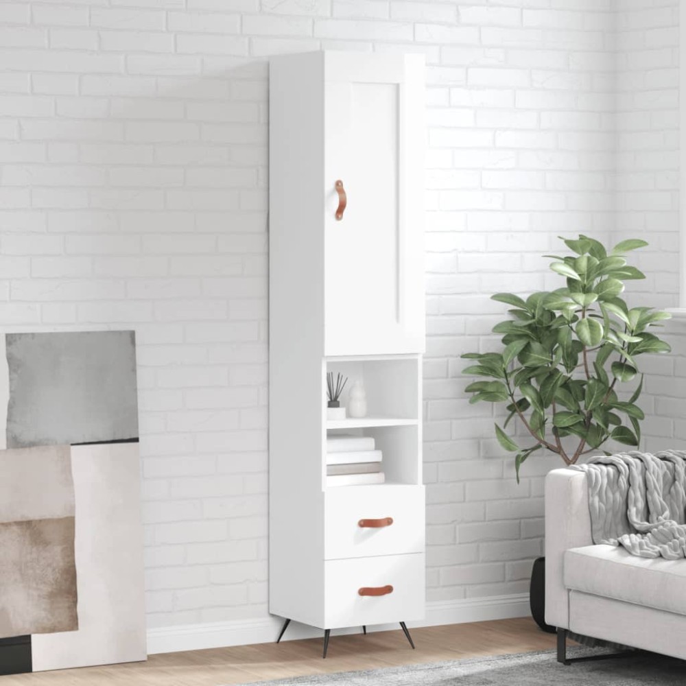 vidaXL Ντουλάπι Γυαλ. Λευκό 34,5x34x180cm από Επεξεργασμένο Ξύλο 1 τεμ.