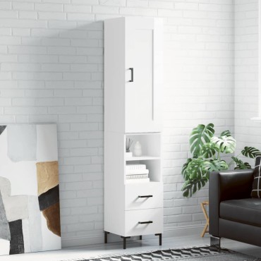 vidaXL Ντουλάπι Γυαλ. Λευκό 34,5x34x180cm από Επεξεργασμένο Ξύλο 1 τεμ.
