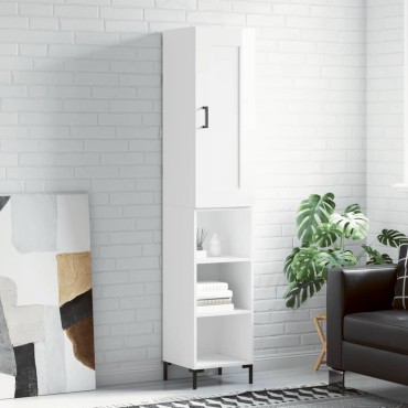 vidaXL Ντουλάπι Γυαλ. Λευκό 34,5x34x180cm από Επεξεργασμένο Ξύλο 1 τεμ.