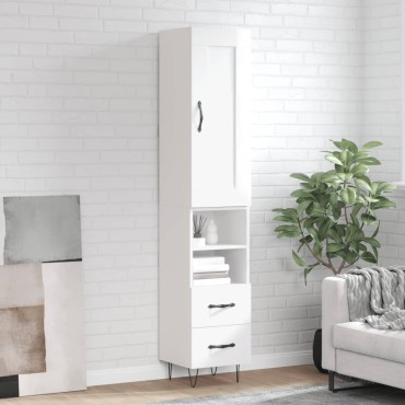 vidaXL Ντουλάπι Γυαλ. Λευκό 34,5x34x180cm από Επεξεργασμένο Ξύλο 1 τεμ.