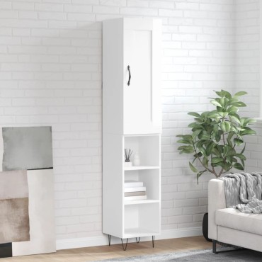 vidaXL Ντουλάπι Γυαλ. Λευκό 34,5x34x180cm από Επεξεργασμένο Ξύλο 1 τεμ.