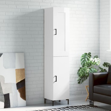 vidaXL Ντουλάπι Γυαλ. Λευκό 34,5x34x180cm από Επεξεργασμένο Ξύλο 1 τεμ.