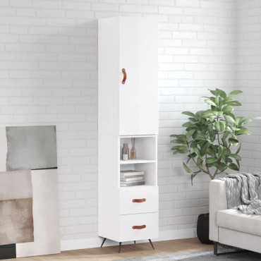 vidaXL Ντουλάπι Γυαλ. Λευκό 34,5x34x180cm από Επεξεργασμένο Ξύλο 1 τεμ.