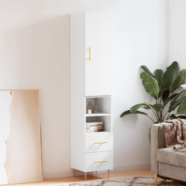 vidaXL Ντουλάπι Γυαλ. Λευκό 34,5x34x180cm από Επεξεργασμένο Ξύλο 1 τεμ.