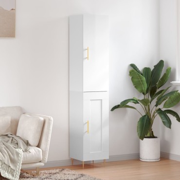 vidaXL Ντουλάπι Γυαλ. Λευκό 34,5x34x180cm από Επεξεργασμένο Ξύλο 1 τεμ.