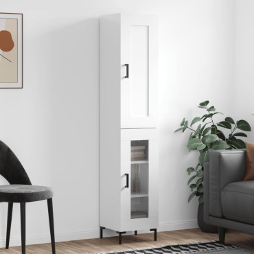 vidaXL Ντουλάπι Γυαλ. Λευκό 34,5x34x180cm από Επεξεργασμένο Ξύλο 1 τεμ.