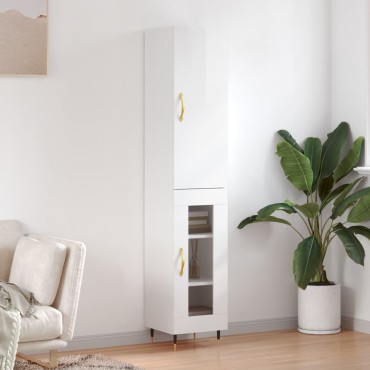 vidaXL Ντουλάπι Γυαλ. Λευκό 34,5x34x180cm από Επεξεργασμένο Ξύλο 1 τεμ.
