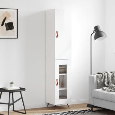 vidaXL Ντουλάπι Γυαλ. Λευκό 34,5x34x180cm από Επεξεργασμένο Ξύλο 1 τεμ.