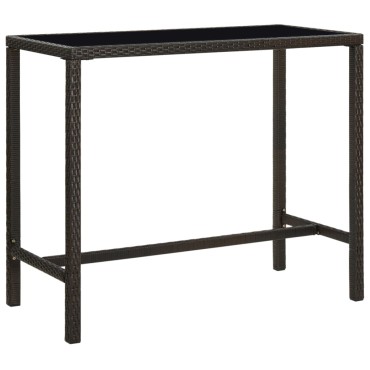 vidaXL Τραπέζι Μπαρ Κήπου Καφέ 130x60x110cm Συνθετικό Ρατάν/Γυαλί 1 τεμ.