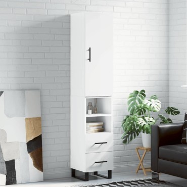 vidaXL Ντουλάπι Γυαλ. Λευκό 34,5x34x180cm από Επεξεργασμένο Ξύλο 1 τεμ.