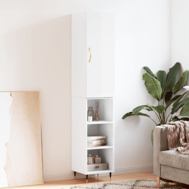 vidaXL Ντουλάπι Γυαλ. Λευκό 34,5x34x180cm από Επεξεργασμένο Ξύλο 1 τεμ.