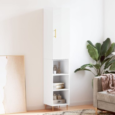 vidaXL Ντουλάπι Γυαλ. Λευκό 34,5x34x180cm από Επεξεργασμένο Ξύλο 1 τεμ.