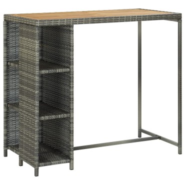 vidaXL Τραπέζι Μπαρ με Ράφια Γκρι 120x60x110cm από Συνθετικό Ρατάν 1 τεμ.