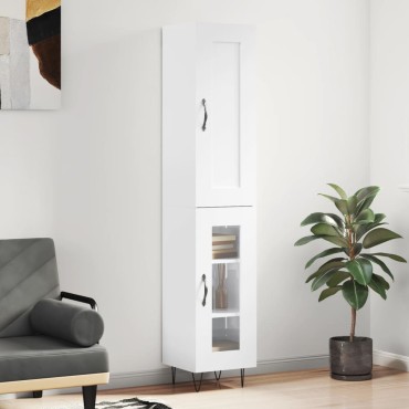 vidaXL Ντουλάπι Γυαλ. Λευκό 34,5x34x180cm από Επεξεργασμένο Ξύλο 1 τεμ.