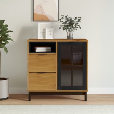 vidaXL Μπουφές FLAM 80x40x80cm από Μασίφ Ξύλο Πεύκο με Γυάλινη Πόρτα 1 τεμ.