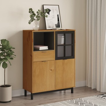 vidaXL Συρταριέρα FLAM 92x40x122,5cm Μασίφ Ξύλο Πεύκο με Γυάλινη Πόρτα 1 τεμ.