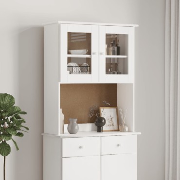 vidaXL Πάνω Ντουλάπι-Βιτρίνα ALTA Λευκό 77x30x92cm Μασίφ Ξύλο Πεύκου 1 τεμ.