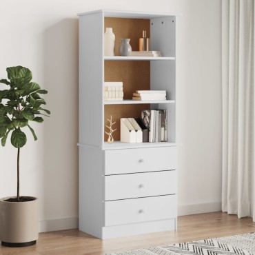 vidaXL Βιβλιοθήκη με Συρτάρια ALTA Λευκή 60x35x142cm Μασίφ Ξύλο Πεύκου 1 τεμ.