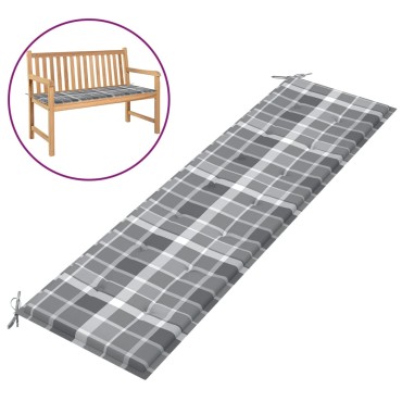 vidaXL Μαξιλάρι για Παγκάκι Κήπου Γκρι Καρό 180x50x4cm Υφασμάτινο