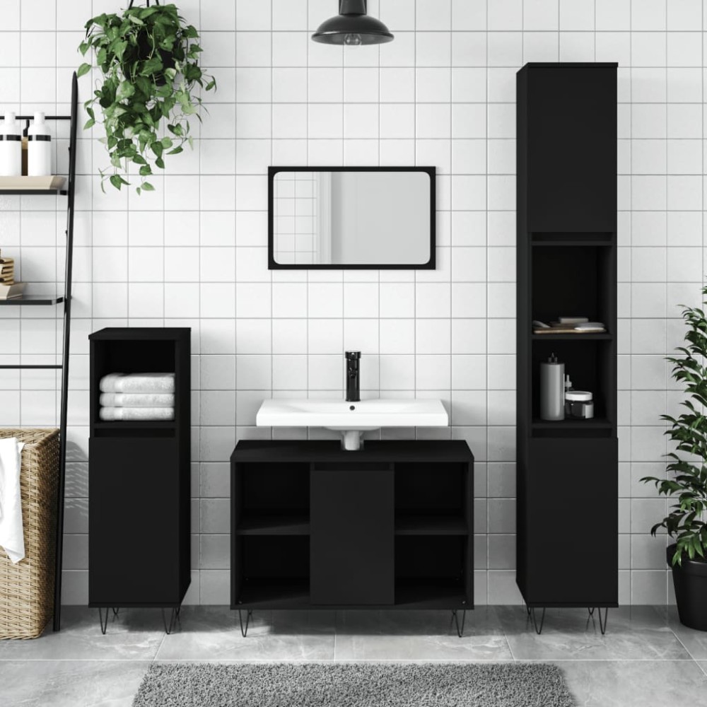 vidaXL Ντουλάπι Μπάνιου Μαύρο 30x30x100cm Επεξεργασμένο Ξύλο