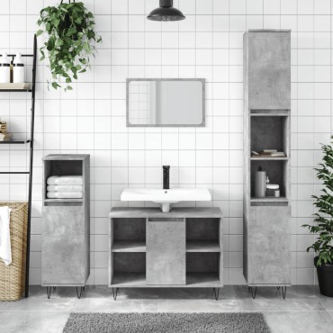 vidaXL Ντουλάπι Μπάνιου Γκρι Σκυροδέματος 30x30x100cm Επεξ. Ξύλο