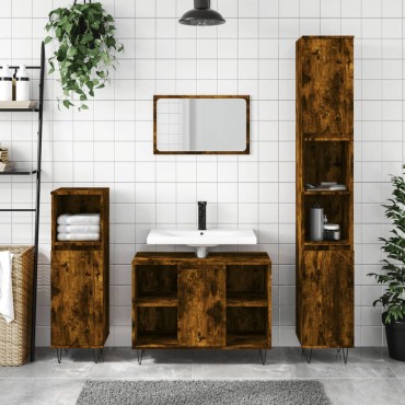 vidaXL Ντουλάπι Μπάνιου Καπνιστή Δρυς 30x30x100cm Επεξεργασμένο Ξύλο
