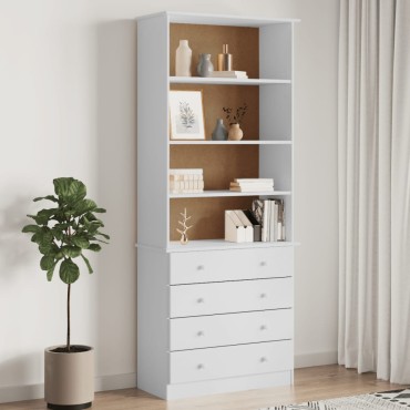 vidaXL Βιβλιοθήκη με Συρτάρια ALTA Λευκή 77x35x186,5cm Μασίφ Πεύκο 1 τεμ.