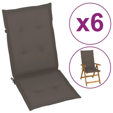 vidaXL Μαξιλάρια Καρέκλας Κήπου με Πλάτη 6 τεμ. Taupe 120x50x3cm