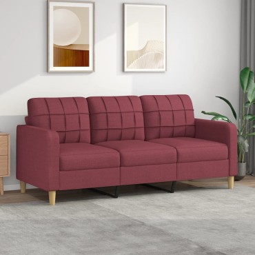 vidaXL Καναπές Τριθέσιος Μπορντό Υφασμάτινος 198x77x80cm 1 τεμ.