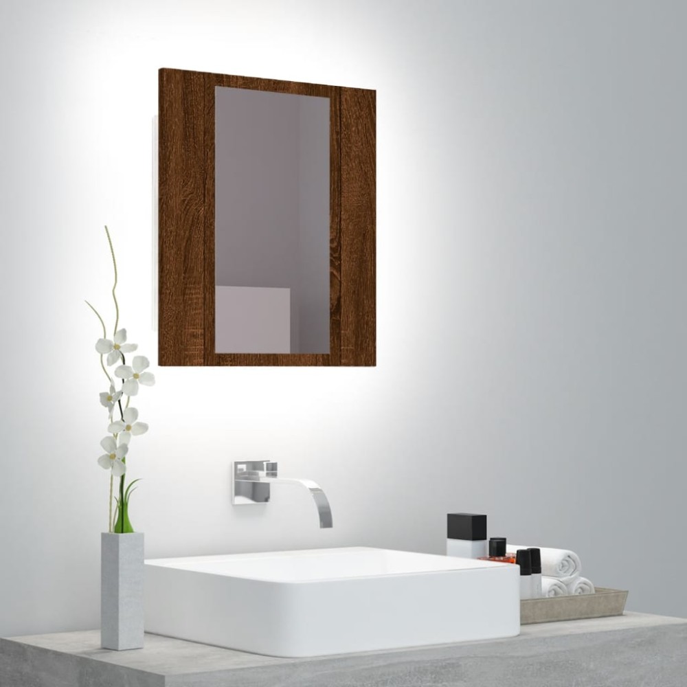 vidaXL Έπιπλο Καθρέφτη Μπάνιου LED Καφέ Δρυς 40x12x45cm Επεξ. Ξύλο 1 τεμ.