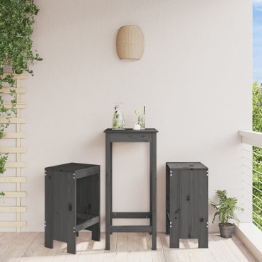 vidaXL Σκαμπό Μπαρ 2 τεμ. Γκρι 40x36x75cm από Μασίφ Ξύλο Πεύκου