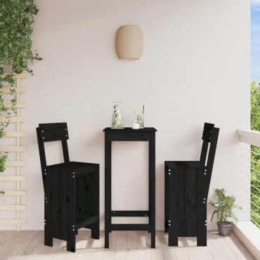 vidaXL Σκαμπό Μπαρ 2 τεμ. Μαύρα 40x48,5x115,5cm Μασίφ Ξύλο Πεύκου
