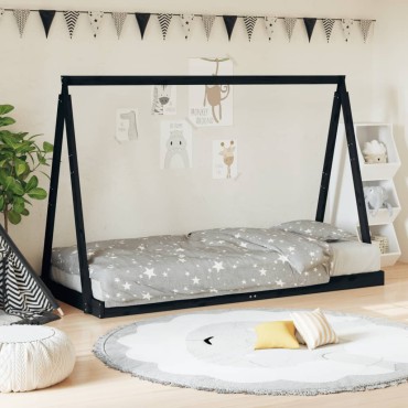 vidaXL Πλαίσιο Παιδικού Κρεβατιού Μαύρο 90x200cm Μασίφ Ξύλο Πεύκου 1 τεμ. - Μονό