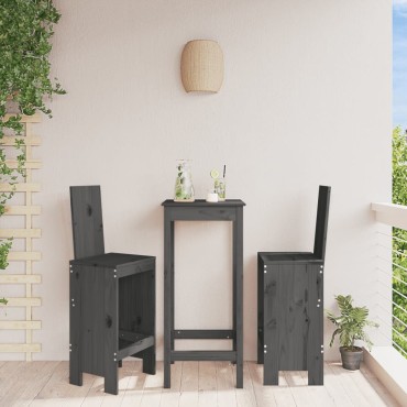 vidaXL Σκαμπό Μπαρ 2 τεμ. Γκρι 40x42x120cm από Μασίφ Ξύλο Πεύκου