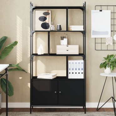 vidaXL Βιβλιοθήκη με Πόρτες Μαύρη 76,5x30x154,5cm από Επεξεργ. Ξύλο 1 τεμ.