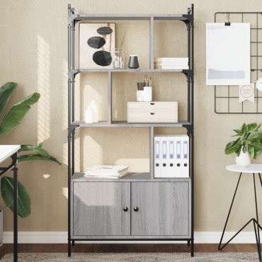 vidaXL Βιβλιοθήκη με Πόρτες Γκρι Sonoma 76,5x30x154,5cm Επεξ. Ξύλο 1 τεμ.