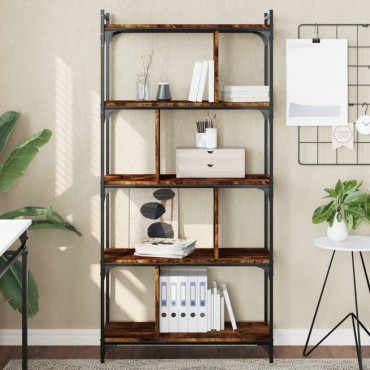 vidaXL Βιβλιοθήκη 5 Επιπέδων Καπνιστή Δρυς 76x32x158cm Επεξ. Ξύλο 1 τεμ.