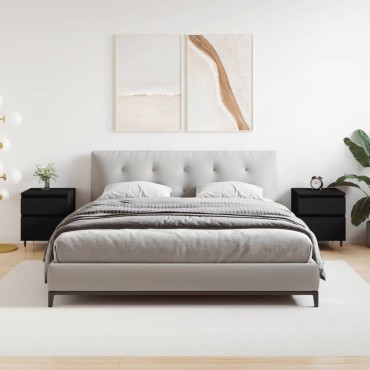 vidaXL Κομοδίνα 2 τεμ. Μαύρα 40x35x50cm από Επεξεργασμένο Ξύλο