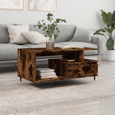 vidaXL Τραπεζάκι Σαλονιού Καπνιστή Δρυς 90x49x45cm Επεξεργασμ. Ξύλο 1 τεμ.