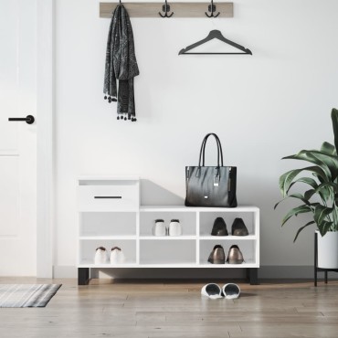 vidaXL Παπουτσοθήκη Γυαλιστερό Λευκό 102x36x60cm Επεξεργασμένο Ξύλο