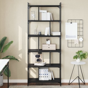 vidaXL Βιβλιοθήκη 6 Επιπέδων Μαύρη 76x32x192cm από Επεξεργ. Ξύλο 1 τεμ.