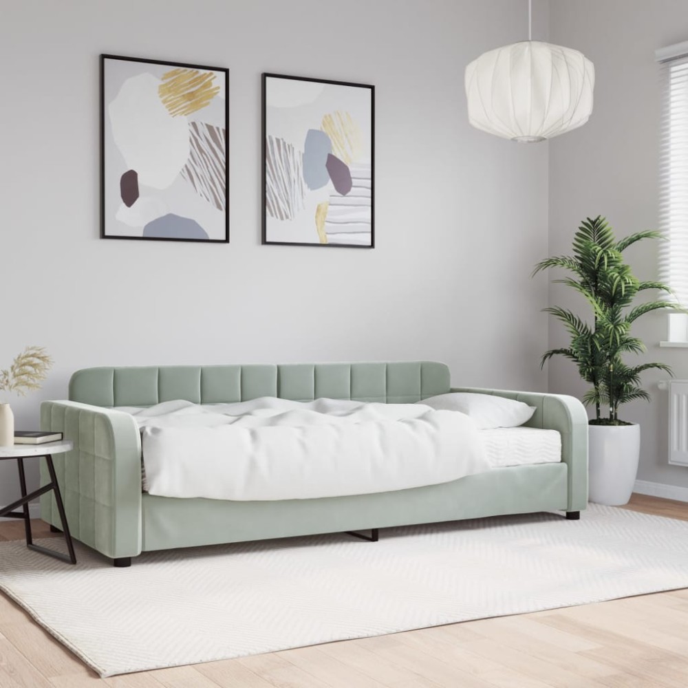 vidaXL Καναπές Κρεβάτι με Στρώμα Ανοιχτό Γκρι 90 x 200 εκ. Βελούδινος