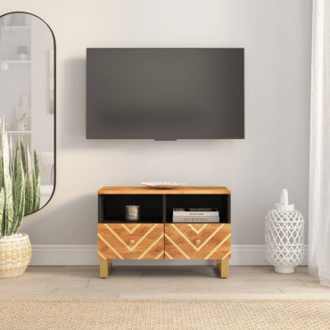 vidaXL Έπιπλο Τηλεόρασης Καφέ/Μαύρο 70x33,5x46cm Μασίφ Ξύλο Μάνγκο