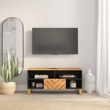 vidaXL Έπιπλο Τηλεόρασης Καφέ/Μαύρο 100x33,5x46cm Μασίφ Ξύλο Μάνγκο