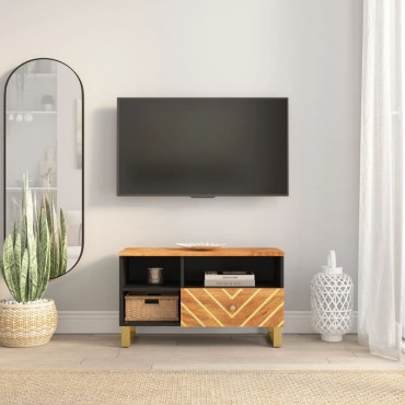 vidaXL Έπιπλο Τηλεόρασης Καφέ/Μαύρο 80x33,5x46cm Μασίφ Ξύλο Μάνγκο